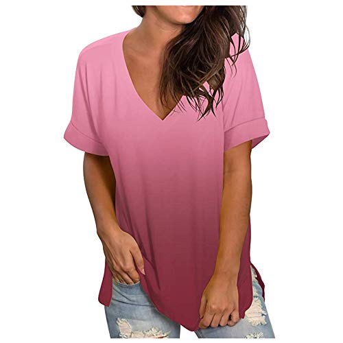 Oberteile Damen Tshirt Mode Einfarbig Bluse Tops V-Ausschnitt Kurzarm T-Shirt Locker Longbluse Einfarbig Tunika Shirts Große Größen Ärmellos Tanktop Blusen & Tuniken für Damen Longtops mit Jeanshose von TRIGLICOLEUM