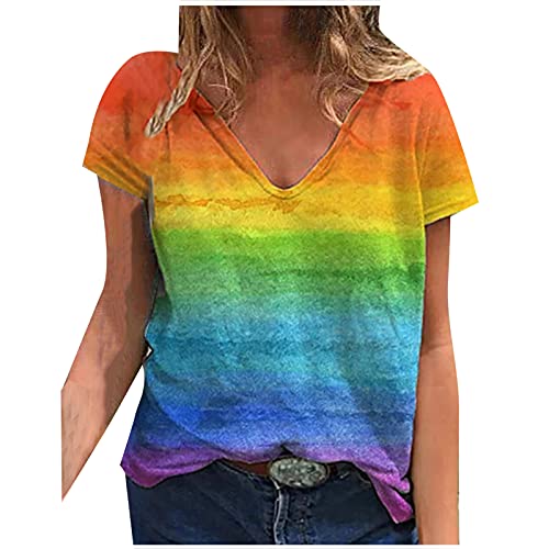 Regenbogen Oberteile Damen Sommer Bluse Tops Mode V-Ausschnitt Tshirt Locker Pullover Kurzarm T-Shirt Basic Shirt Teenager Mädchen Pulli Freizeit Tunika T Shirts Longtops Laufshirt für Frauen 3XL Regenbogen Oberteile Damen Sommer Bluse Tops Mode V-Ausschnitt Tshirt Locker Pullover Kurzarm T-Shirt Basic Shirt Teenager Mädchen Pulli Freizeit Tunika T Shirts Longtops Laufshirt für Frauen 3XL von TRIGLICOLEUM