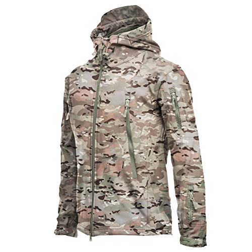 Regenjacke Herren Softshelljacke Wasserdicht Regenmantel mit Kapuze Leicht Jacke Atmungsaktiv Camouflage Outdoorjacke Herbst Winter Winddicht Übergangsjacke Zipper Mantel für Wandern Trekking Fahrrad von TRIGLICOLEUM