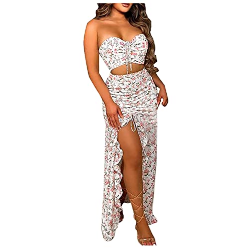 Sommerkleid Zweiteiler Damen Kleider Sexy Bandeau + Hoher Taille Rock Partykleid mit Hohem Schlitz Ärmelloses Schulterfreies Strandkleid Freizeitkleid mit Blumendruck Rückenfreies Maxikleid Sommerkleid Zweiteiler Damen Kleider Sexy Bandeau + Hoher Taille Rock Partykleid mit Hohem Schlitz Ärmelloses Schulterfreies Strandkleid Freizeitkleid mit Blumendruck Rückenfreies Maxikleid von TRIGLICOLEUM