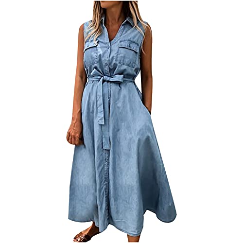 TRIGLICOLEUM Sommerkleider für Damen, Damen Jeansjacke Jean Lange Kleider Ärmelloses Wickelkleid Solides Sommerkleid Sommerkleid Damen Strandkleid Damen Lang Kleider Damen Sommer von TRIGLICOLEUM