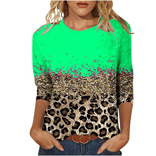 T Shirt Damen Bunte Leopard Patchwork Bluse 3/4 Arm Tshirt Sommer Tee Tops Lose Bequeme Oberteile O-Ausschnitt Pullover Party Basic Shirt Longbluse Longtops Tunika T-Shirt Geschenk für Frauen von TRIGLICOLEUM