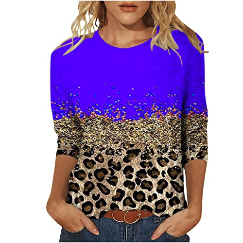 T Shirt Damen Bunte Leopard Patchwork Bluse 3/4 Arm Tshirt Sommer Tee Tops Lose Bequeme Oberteile O-Ausschnitt Pullover Party Basic Shirt Longbluse Longtops Tunika T-Shirt Geschenk für Frauen von TRIGLICOLEUM