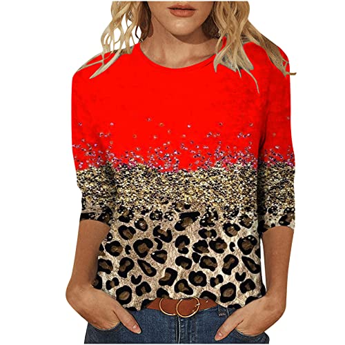 T Shirt Damen Bunte Leopard Patchwork Bluse 3/4 Arm Tshirt Sommer Tee Tops Lose Bequeme Oberteile O-Ausschnitt Pullover Party Basic Shirt Longbluse Longtops Tunika T-Shirt Geschenk für Frauen T Shirt Damen Bunte Leopard Patchwork Bluse 3/4 Arm Tshirt Sommer Tee Tops Lose Bequeme Oberteile O-Ausschnitt Pullover Party Basic Shirt Longbluse Longtops Tunika T-Shirt Geschenk für Frauen von TRIGLICOLEUM