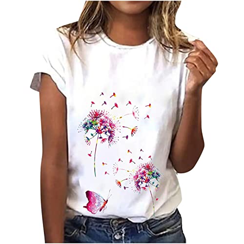 T-Shirts für Damen Oberteile Sommer Tshirt Kurzarm Bluse mit Rundhals Bunte Blumen Drucken Tee Tops Pullover Teenager Mädchen Pulli Tunika Shirt Freizeit T Shirts Longbluse Beachwear Blusen Frauen von TRIGLICOLEUM