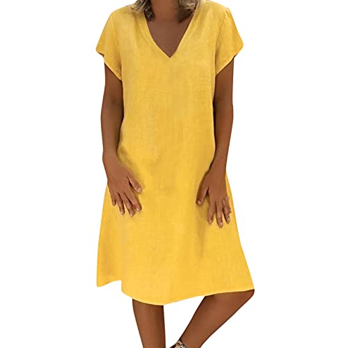 TRIGLICOLEUM Baumwolle Leinen Kleider für Frauen Sommerkleid Solide Kurzarm Sommerkleid Lose V-Ausschnitt Midikleid Knielang Kleider Damen Sommer Freizeitkleid Sommerkleid Damen TRIGLICOLEUM Baumwolle Leinen Kleider für Frauen Sommerkleid Solide Kurzarm Sommerkleid Lose V-Ausschnitt Midikleid Knielang Kleider Damen Sommer Freizeitkleid Sommerkleid Damen von TRIGLICOLEUM