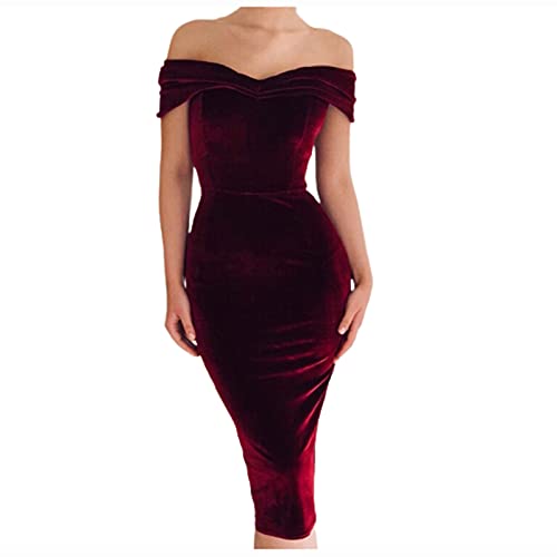 TRIGLICOLEUM Bleistiftkleid Damen Sexy One Shoulder Hippes Kleid Elegantes Einfarbiges Etuikleid Schulterfreies Abendkleid Midikleid mit Hoher Taille Cocktailkleid Gold Samt Karnevalskleid Partykleid von TRIGLICOLEUM