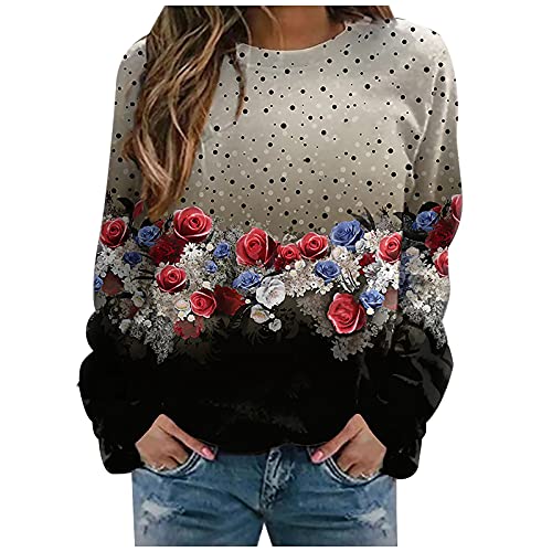 TRIGLICOLEUM Bluse Damen Pullover mit Buntem Blumenmuster Klassisches Batik Langarmshirt Oberteile Modisches Basic Shirt Tunkia mit 3D Druck Frühling Herbst Sportbekleidung Hemd Tops von TRIGLICOLEUM