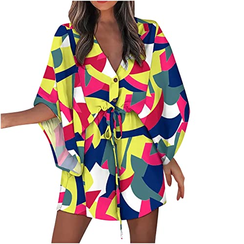 TRIGLICOLEUM Bluse Kleid Damen Buntes Grafisches Hemdkleid Modisches Strandkleid mit Kordelzug Sexy Minikleid mit V-Ausschnitt Knopf Partykleid Urlaubskleid Lässiges Lockeres Sommerkleid TRIGLICOLEUM Bluse Kleid Damen Buntes Grafisches Hemdkleid Modisches Strandkleid mit Kordelzug Sexy Minikleid mit V-Ausschnitt Knopf Partykleid Urlaubskleid Lässiges Lockeres Sommerkleid von TRIGLICOLEUM