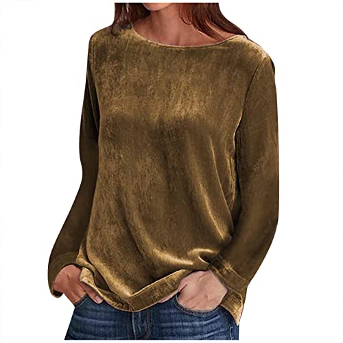 TRIGLICOLEUM Damen Gold Samt Oberteile Elegant Einfarbige Langarmshirt Basic Shirt Winter Warm Sweatshirt Tunika Tops Bequeme Weiche Bluse Frühling Rundhals Pullover Langarm Longshirt Blusenshirt TRIGLICOLEUM Damen Gold Samt Oberteile Elegant Einfarbige Langarmshirt Basic Shirt Winter Warm Sweatshirt Tunika Tops Bequeme Weiche Bluse Frühling Rundhals Pullover Langarm Longshirt Blusenshirt von TRIGLICOLEUM