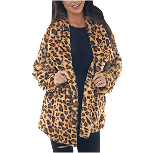 TRIGLICOLEUM Damen Leopard Felljacke Mode Kunstfell Jacke Langarm Winterjacke Warme Dicke Kunstpelz Mantel Winter Pelzjacke Bequeme Weiche Pelzmantel Faux Pelz Wintermantel Plüsch Fellmantel von TRIGLICOLEUM