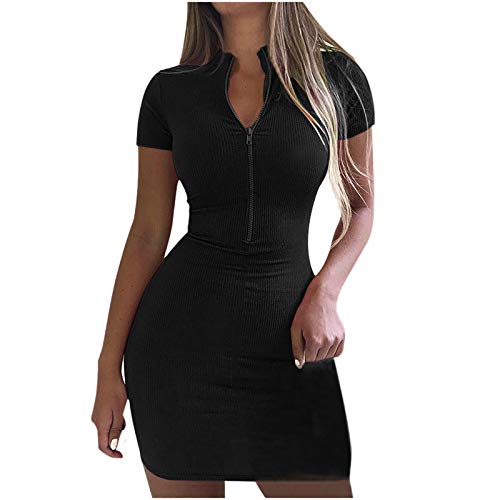 TRIGLICOLEUM Etuikleid Damen Sexy Einfarbig Slim Fit Wickelkleid Reißverschluss Minikleid mit V-Ausschnitt Kurzarm Sommerkleid Bodycon Hüftkleid Bleistiftkleid Clubkleid Strandkleid Kurze Partykleid von TRIGLICOLEUM