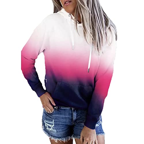 TRIGLICOLEUM Hoodie Damen Kapuzenpullover mit Persönlichkeit Farbverlauf Lässiges Bequemes Kapuzen Sweatshirt Langarmshirt Bluse Tunika mit Kordelzug und Tasche Herbst Winter Leichte Kapuzenpulli von TRIGLICOLEUM