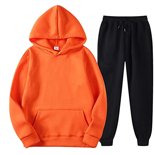 TRIGLICOLEUM Jogginganzug Damen Einfarbiger Trainingsanzug mit Kapuze Lässiger Langarm Sportanzug Sportbekleidung mit Tasche Kapuzen-Sweatshirt +Lockere Jogginghose Lange Hosen Sport Jacke von TRIGLICOLEUM