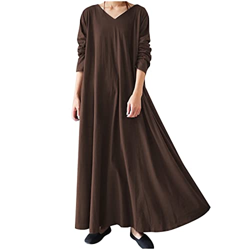 TRIGLICOLEUM Langes Kleid Damen Vintage Einfarbige Winterkleid Lose Baggy Kaftan Langarm V-Ausschnitt Pullover-Kleid Warme Baumwolle Maxikleid Freizeitkleid Tägliches Urlaubskleid Große Größen 5XL TRIGLICOLEUM Langes Kleid Damen Vintage Einfarbige Winterkleid Lose Baggy Kaftan Langarm V-Ausschnitt Pullover-Kleid Warme Baumwolle Maxikleid Freizeitkleid Tägliches Urlaubskleid Große Größen 5XL von TRIGLICOLEUM