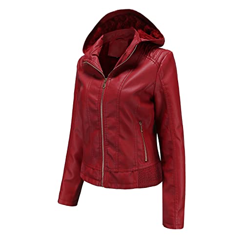 TRIGLICOLEUM Lederjacke Damen Übergangsjacke mit Kapuze Gefütterter Plüsch Leder Jacke Einfarbig Slim Fit Ledermantel Kunstleder Bikerjacke Herbst Winter Kunstlederjacke Reißverschluss Motoradjacke TRIGLICOLEUM Lederjacke Damen Übergangsjacke mit Kapuze Gefütterter Plüsch Leder Jacke Einfarbig Slim Fit Ledermantel Kunstleder Bikerjacke Herbst Winter Kunstlederjacke Reißverschluss Motoradjacke von TRIGLICOLEUM