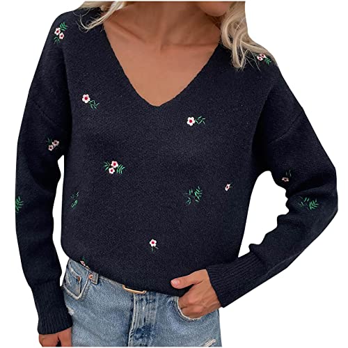 TRIGLICOLEUM Pullover Damen Elegant Blume Strickpullover Langarm Pulli Mit V-Ausschnitt Herbst Winter Warm Sweatshirt Gestrickter Sweater Tops Teenager Mädchen Strickpulli Bequeme Strick Oberteile TRIGLICOLEUM Pullover Damen Elegant Blume Strickpullover Langarm Pulli Mit V-Ausschnitt Herbst Winter Warm Sweatshirt Gestrickter Sweater Tops Teenager Mädchen Strickpulli Bequeme Strick Oberteile von TRIGLICOLEUM