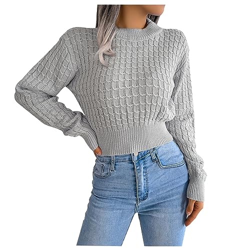 TRIGLICOLEUM Pullover Damen Eleganter Einfarbiger Sweater Mode Gestrickte Pulli Kurze Schmale Bluse Aushöhlen Langarmshirt Oberteile Herbst Winter Warmes Sweatshirt von TRIGLICOLEUM