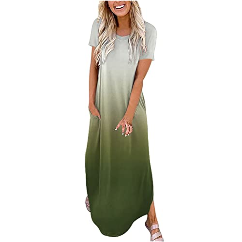 TRIGLICOLEUM Sommerkleid Damen Farbverlauf Lange Kleid Urlaub Strandkleid Kurzärmeliges Wickelkleid mit Rundhals Schlitz Maxikleid Freizeitkleid mit Tasche T-Shirt Kleider Partykleid TRIGLICOLEUM Sommerkleid Damen Farbverlauf Lange Kleid Urlaub Strandkleid Kurzärmeliges Wickelkleid mit Rundhals Schlitz Maxikleid Freizeitkleid mit Tasche T-Shirt Kleider Partykleid von TRIGLICOLEUM