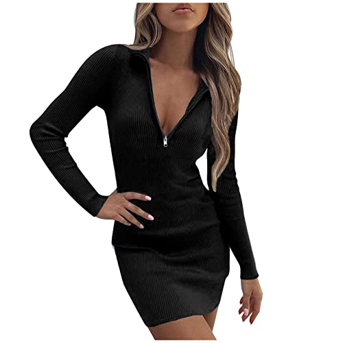 TRIGLICOLEUM Strickkleid Damen Sexy Einfarbige Etuikleid Winterkleid Reißverschluss V-Ausschnitt Pulloverkleid Winter Langarm Wickelkleid Bodycon Minikleid Hüftkleid Bleistiftkleid Große Größen 3XL TRIGLICOLEUM Strickkleid Damen Sexy Einfarbige Etuikleid Winterkleid Reißverschluss V-Ausschnitt Pulloverkleid Winter Langarm Wickelkleid Bodycon Minikleid Hüftkleid Bleistiftkleid Große Größen 3XL von TRIGLICOLEUM