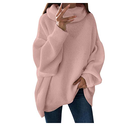 TRIGLICOLEUM Strickpullover Damen Mode Rollkragen Einfarbige Pullover Große Größen Gestrickter Pulli Herbst Winter Warme Strickpulli Locker Sweatshirt Oversize Sweater Tops Strick Oberteile 3XL von TRIGLICOLEUM