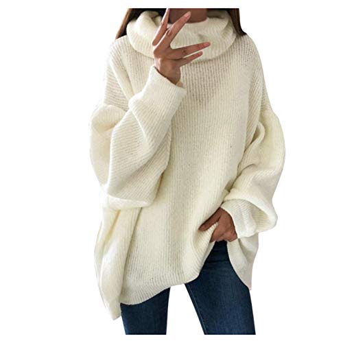 TRIGLICOLEUM Strickpullover Damen Mode Rollkragen Einfarbige Pullover Große Größen Gestrickter Pulli Herbst Winter Warme Strickpulli Locker Sweatshirt Oversize Sweater Tops Strick Oberteile 3XL von TRIGLICOLEUM