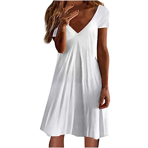 TRIGLICOLEUM T-Shirt Kleid Damen Retro Baumwoll Leinen Sommerkleid Kurzarm V-Ausschnitt Minikleid Sommer Knielanges Kleider Wickelkleid Strandkleid 3D-Druck Partykleid Freizeitkleid Große Größen von TRIGLICOLEUM