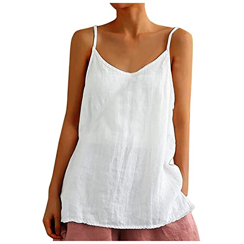 TRIGLICOLEUM Tank Top Damen Sexy Schulterfreies Leibchen Retro Einfarbiges Baumwoll Leinen Bluse Ärmelloses Trägertop Sommer Oberteile Pullover mit V-Ausschnitt Lockeres Freizeithemd Weste Tshirt TRIGLICOLEUM Tank Top Damen Sexy Schulterfreies Leibchen Retro Einfarbiges Baumwoll Leinen Bluse Ärmelloses Trägertop Sommer Oberteile Pullover mit V-Ausschnitt Lockeres Freizeithemd Weste Tshirt von TRIGLICOLEUM