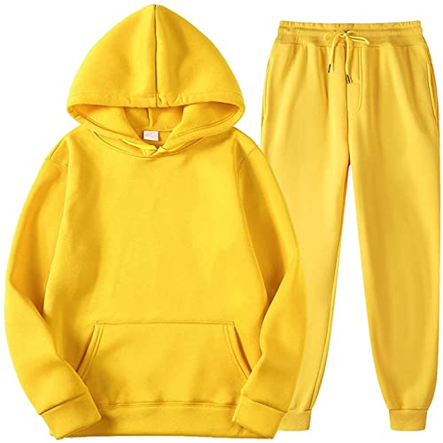 TRIGLICOLEUM Trainingsanzug Damen Einfarbiger Kapuze Jogginganzug Lässiger Langarm Sportanzug Trainingsjacke Anzug Sportbekleidung mit Tasche Kapuzen Sweatshirt +Lockere Jogginghose Lange Hosen von TRIGLICOLEUM