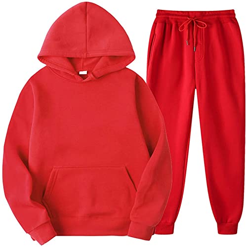 TRIGLICOLEUM Trainingsanzug Damen Einfarbiger Kapuze Jogginganzug Lässiger Langarm Sportanzug Trainingsjacke Anzug Sportbekleidung mit Tasche Kapuzen Sweatshirt +Lockere Jogginghose Lange Hosen von TRIGLICOLEUM