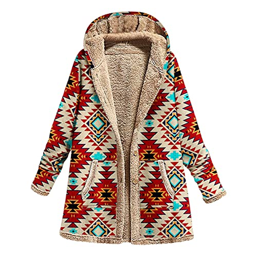 TRIGLICOLEUM Winterjacke Damen Kapuzenmantel im Vintage Ethno Stil Plus Samt Kapuzenjacke Oberbekleidung mit Geometrie Print Lässiger Lockerer Langarm Kapuzenpulli Herbst Winter Warmer Fleece Mantel TRIGLICOLEUM Winterjacke Damen Kapuzenmantel im Vintage Ethno Stil Plus Samt Kapuzenjacke Oberbekleidung mit Geometrie Print Lässiger Lockerer Langarm Kapuzenpulli Herbst Winter Warmer Fleece Mantel von TRIGLICOLEUM