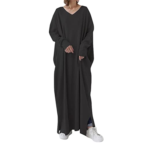 TRIGLICOLEUM Winterkleid Damen Vintage Einfarbige Maxikleid Lose Baggy Kaftan Langarm V-Ausschnitt Pulloverkleid Warme Baumwolle Langes Kleid Freizeitkleid Tägliches Urlaubskleid Große Größen 5XL TRIGLICOLEUM Winterkleid Damen Vintage Einfarbige Maxikleid Lose Baggy Kaftan Langarm V-Ausschnitt Pulloverkleid Warme Baumwolle Langes Kleid Freizeitkleid Tägliches Urlaubskleid Große Größen 5XL von TRIGLICOLEUM