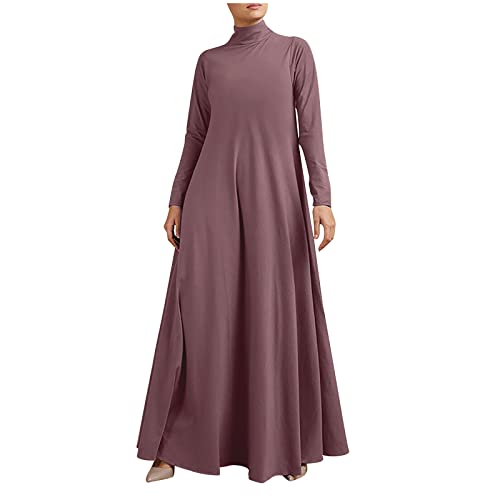 TRIGLICOLEUM Winterkleid Damen Vintage Einfarbige Maxikleid Lose Baggy Kaftan Langarm V-Ausschnitt Pulloverkleid Warme Baumwolle Langes Kleid Freizeitkleid Tägliches Urlaubskleid Große Größen 5XL von TRIGLICOLEUM