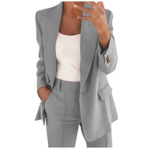 TRIGLIKOLEUM Blazer Damen Elegant Business Langarm Anzug Großen Größen Einfarbige Übergangsjacke Ohne Verschluss Cardigan Herbst Winter Jacke Anzugjacke Für Büro Sportlicher Longblazer S-5XL von TRIGLICOLEUM