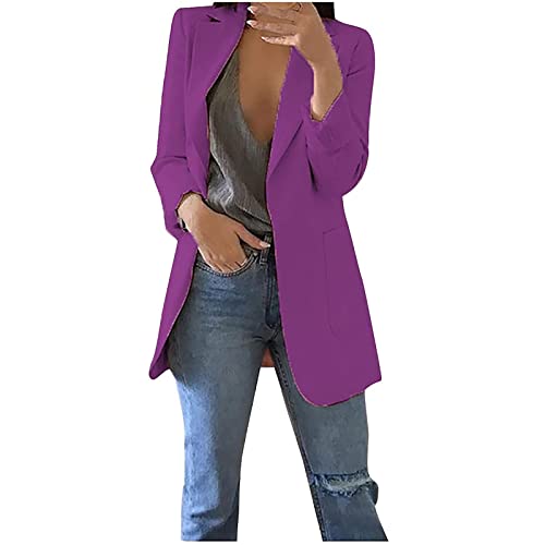 TRIGLIKOLEUM Blazer Damen Elegant Business Langarm Anzug Großen Größen Einfarbige Übergangsjacke Ohne Verschluss Cardigan Herbst Winter Jacke Anzugjacke Für Büro Sportlicher Longblazer S-5XL von TRIGLICOLEUM