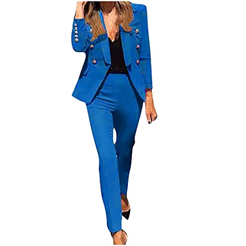 TRIGLIKOLEUM Damen Blazer Anzug Set Hosenanzug Elegant Business Hose 2-Teilig Anzug Einfarbige Zweiteiler Slim Fit Streetwear Sportlich Jacket Lang Hose Umlegekragen Arbeit Einfarbig Blazer Hose von TRIGLICOLEUM