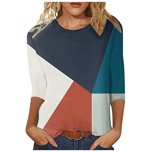 Tops für Damen Farbblock Patchwork Oberteile 3/4 Arm Tshirt Sommer Bluse Basic Shirt Tunika Pullover Lose Rundhals T-Shirt Bequeme Longtops Beachwear Casual Blusen T Shirts Geschenk für Frauen von TRIGLICOLEUM