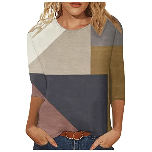 Tops für Damen Farbblock Patchwork Oberteile 3/4 Arm Tshirt Sommer Bluse Basic Shirt Tunika Pullover Lose Rundhals T-Shirt Bequeme Longtops Beachwear Casual Blusen T Shirts Geschenk für Frauen von TRIGLICOLEUM