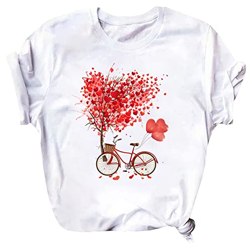 Valentinstag T-Shirt Damen Klassische Bluse Tunika mit Herz-Print Lässige Pullover mit Rundhalsausschnitt Valentine's Day kurzärmelig Laufshirt Frühling Sommer Basic Shirt Oberteile Hemden von TRIGLICOLEUM