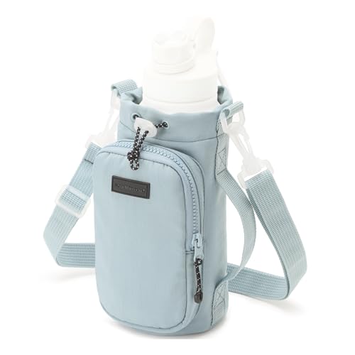 TRIWONDER Flaschenhalter mit Verstellbar Schultergurt und Front Reißverschluss Tasche Wasserflaschenhalter Trinkflaschenhalter für Wandern Laufen Radfahren Jagd Reisen (Blau) von TRIWONDER