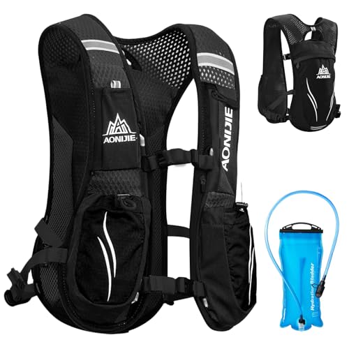 TRIWONDER Laufrucksack, 5,5L Hydration Pack, Ultraleicht Rucksack für Marathon, Trailrunning, Radfahren (Schwarz - mit 2l TPU Wasserblase, Einheitsgröße) von TRIWONDER