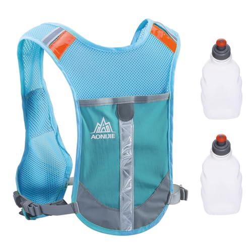 TRIWONDER Laufrucksack, Leichter Trinkrucksack, Trailrunning Rucksack, Trinkweste für Laufen Marathon Sport (Blau - mit 2 Wasserflaschen) von TRIWONDER