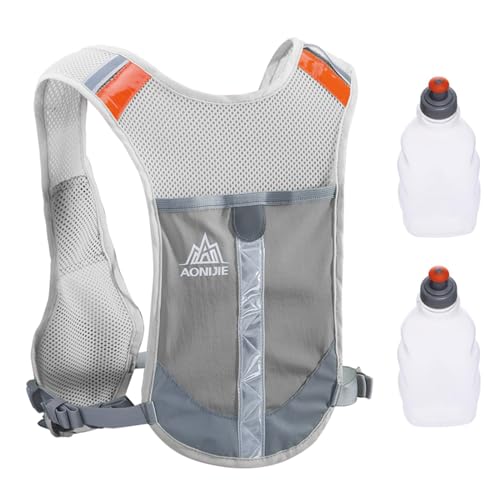 TRIWONDER Laufrucksack, Leichter Trinkrucksack, Trailrunning Rucksack, Trinkweste für Laufen Marathon Sport (Grau - mit 2 Wasserflaschen) von TRIWONDER