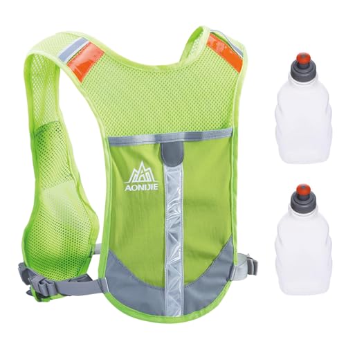 TRIWONDER Laufrucksack, Leichter Trinkrucksack, Trailrunning Rucksack, Trinkweste für Laufen Marathon Sport (Grün - mit 2 Wasserflaschen) von TRIWONDER