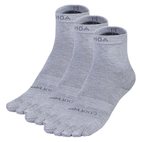 TRIWONDER Quarter Zehensocken für Damen Herren Coolmax Atmungsaktiv Laufsocken 3 Paar Knöchelhohe Sportsocken für Laufen Joggen Fitness (Grau, L) von TRIWONDER