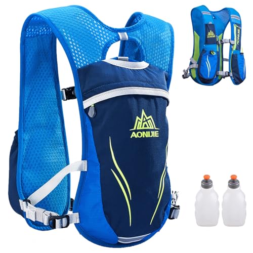 TRIWONDER Ultraleicht Trinkrucksack, 5.5L Laufrucksack, Trailrunning Rucksack, Hydration Pack im Freien, Rucksack Outdoor für Laufen, Marathon, Radfahren (Blau - mit 2 Wasserflaschen) von TRIWONDER