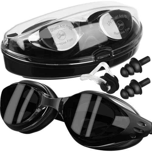 TRIZAND Schwimmbrillen Set Ohrstöpsel Nasenklammer UV-Schutz Antifog-Beschichtung Verstellbar Polycarbonat-Gläsern Unisex Kinder Erwachsene 23487 TRIZAND Schwimmbrillen Set Ohrstöpsel Nasenklammer UV-Schutz Antifog-Beschichtung Verstellbar Polycarbonat-Gläsern Unisex Kinder Erwachsene 23487 von TRIZAND