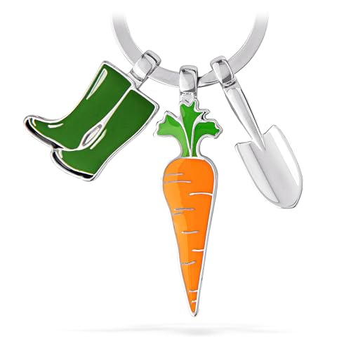 TROIKA Schlüsselanhänger "Garden Love" Garten Gärtner Gummistiefel, Gartenschaufel, Möhre – Glücksbringer als Geschenk für Hobbygärtner – hochwertiger Metallguss verchromt und Emaille – grün, orange TROIKA Schlüsselanhänger "Garden Love" Garten Gärtner Gummistiefel, Gartenschaufel, Möhre – Glücksbringer als Geschenk für Hobbygärtner – hochwertiger Metallguss verchromt und Emaille – grün, orange von TROIKA