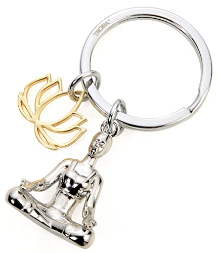 Troika Yoga Schlüsselanhänger mit Zwei Anhängern, Motiv: Frau im Yoga Meditationssitz und stilisierte Lotusblüte, aus Metallguss, Farbe: Silber/Gold, KR22-01/CH Troika Yoga Schlüsselanhänger mit Zwei Anhängern, Motiv: Frau im Yoga Meditationssitz und stilisierte Lotusblüte, aus Metallguss, Farbe: Silber/Gold, KR22-01/CH von TROIKA