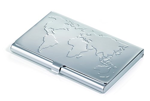 Troika Visitenkartenetui, Weltkartenprägung auf dem Deckel, für ca. 17 Karten, Stahl, glänzend, Silber von TROIKA